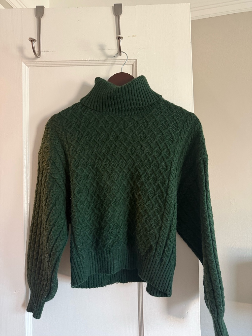 T Tahari Dark Green Cable Knit Turtleneck Sweater